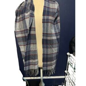 NWT Linea Emmeti 100% Merino Wool Scarf Blue Gray Plaid Made In Italy